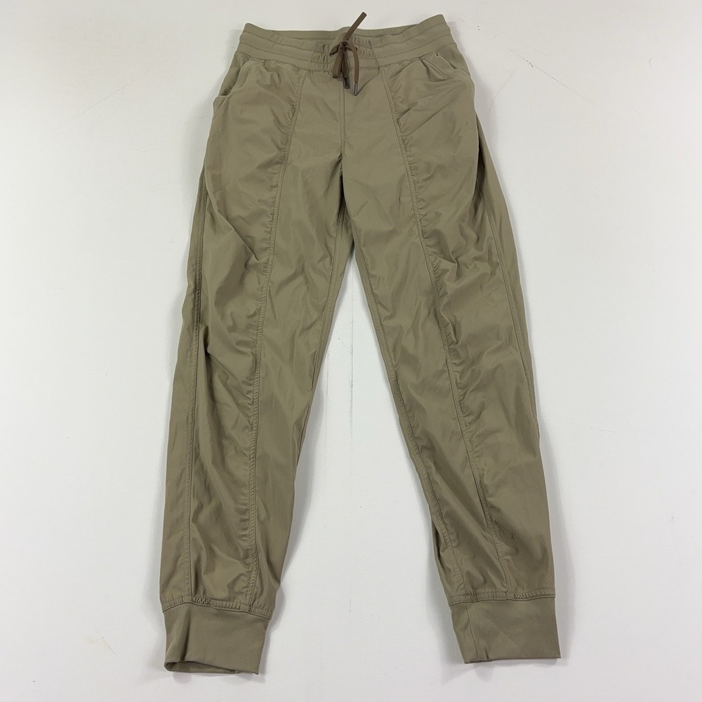 CRZ YOGA Women's Small 4/6 Khaki Striped Ruched Pocket Joggers 28" RS34